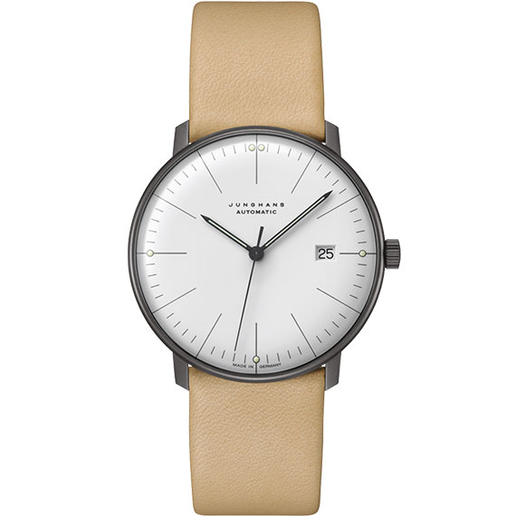 Junghans max bill Automatic mit Zifferblatt weiß und Lederarmband