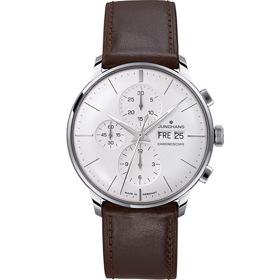 Junghans Meister Chronoscope mit Zifferblatt silber und Pferdelederband