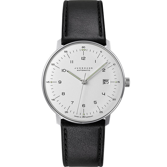 Junghans max bill Automatic Zifferblatt versilbert matt mit Lederband