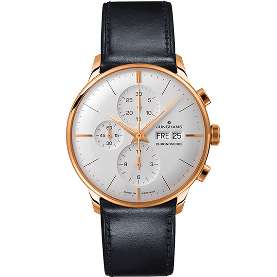 Junghans Meister Chronoscope mit Zifferblatt silber und Lederband