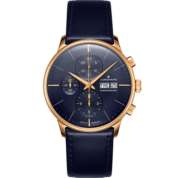 Junghans Meister Chronoscope mit Zifferblatt blau und Pferdelederband