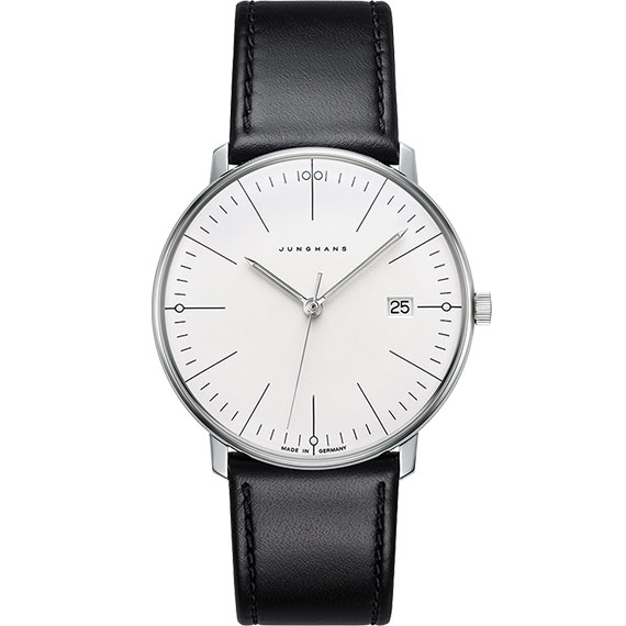 Junghans max bill Quarz mit Lederband und Zifferblatt silber matt