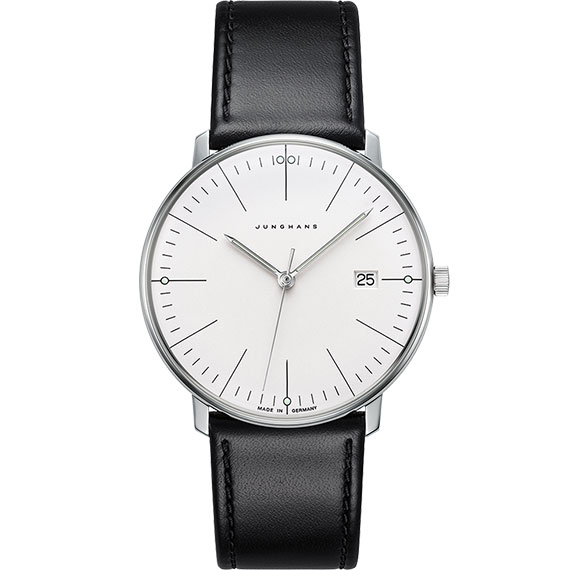 Junghans max bill Quarz mit Zifferblatt silber und Kalbslederband