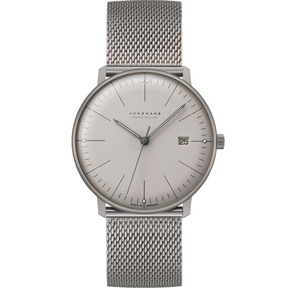 Junghans max bill MEGA Solar mit Zifferblatt grau und Titanarmband