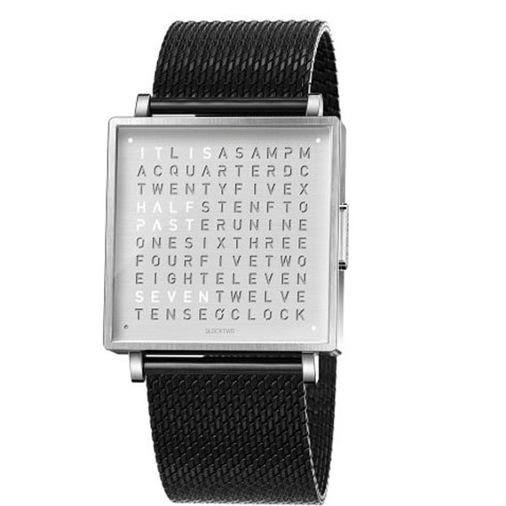 Qlocktwo W35 Fine Steel Milanaise schwarz