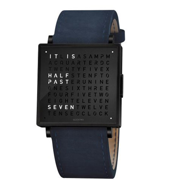 Qlocktwo W35 Black Steel Veloursleder dunkelblau
