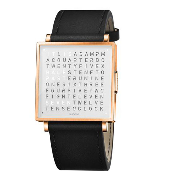 Qlocktwo W35 Rose White Leder schwarz
