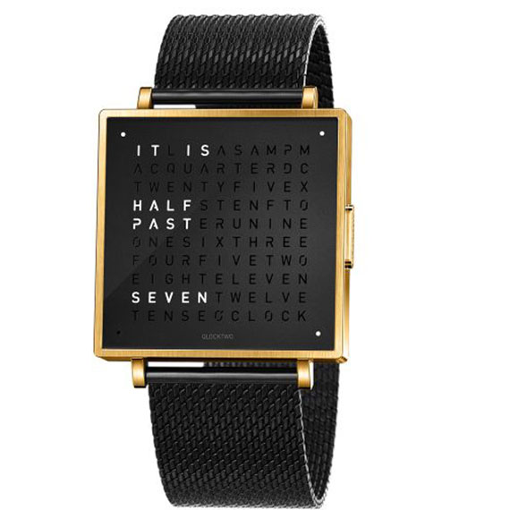 Qlocktwo W35 Gold Black Milanaise schwarz