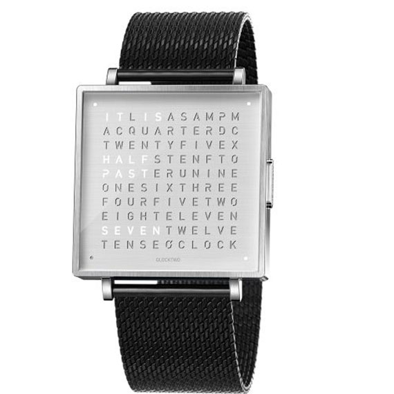 Qlocktwo W39 Fine Steel Milanaise schwarz