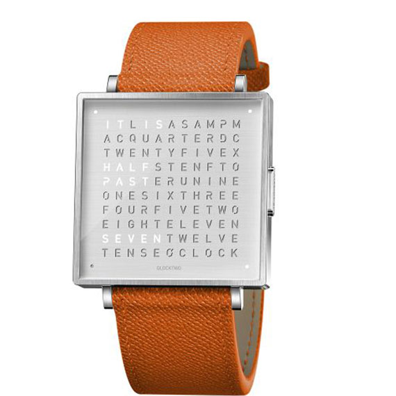 Qlocktwo W39 Fine Steel French Grain Leder orange