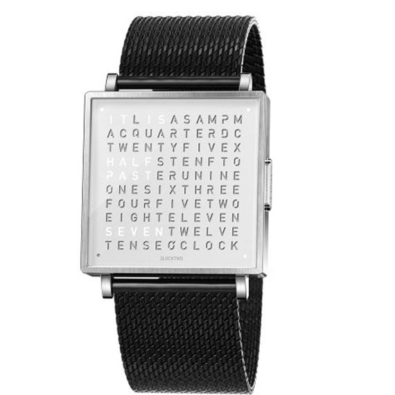 Qlocktwo W39 Pure White Milanaise schwarz