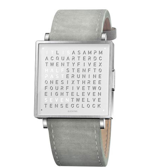 Qlocktwo W39 Pure White Veloursleder hellgrau