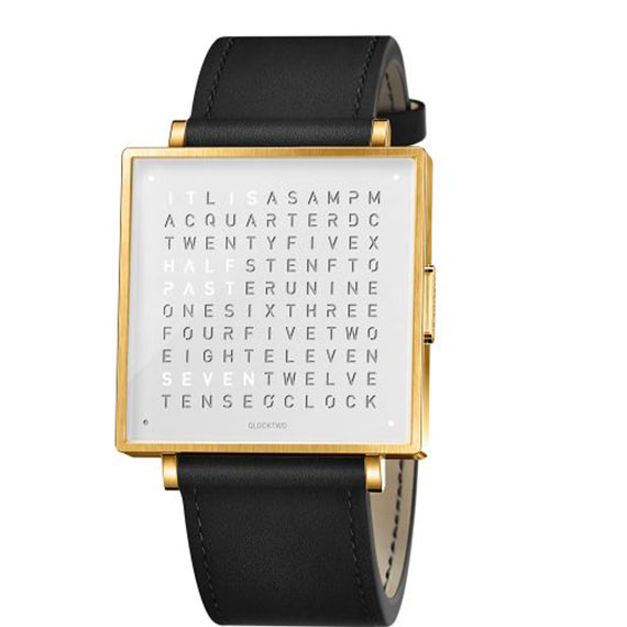 Qlocktwo W39 Gold White Leder schwarz