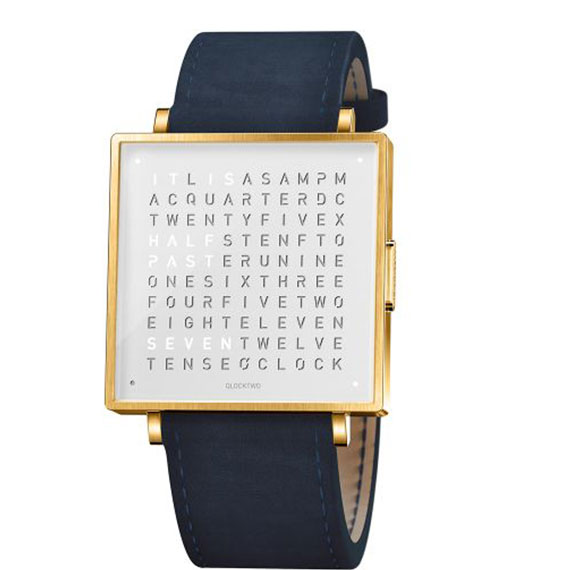 Qlocktwo W39 Gold White Veloursleder dunkelblau