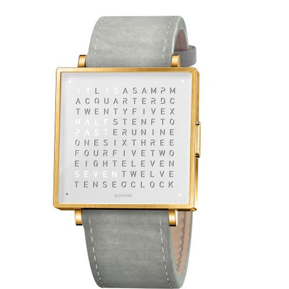Qlocktwo W39 Gold White Veloursleder hellgrau