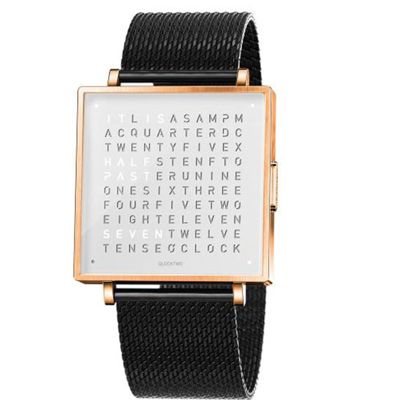 Qlocktwo W39 Rose White Milanaise schwarz