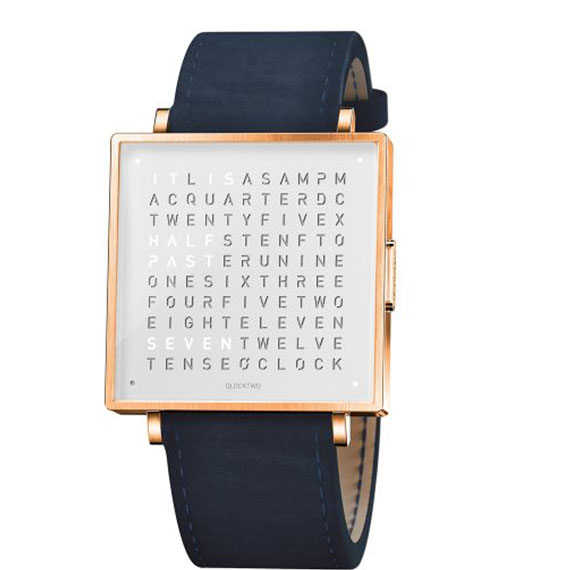 Qlocktwo W39 Rose White Veloursleder dunkelblau
